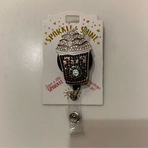 Clip-on ID Key Holder Iced Coffee Bitter Sweet Logo Brown Silver Charm Reel